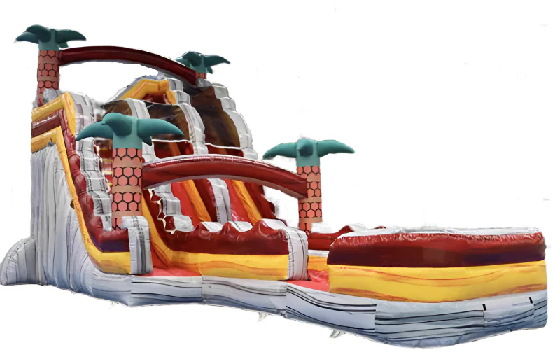 Large Double Slide Tropical Inflatable Water Slide With Pool