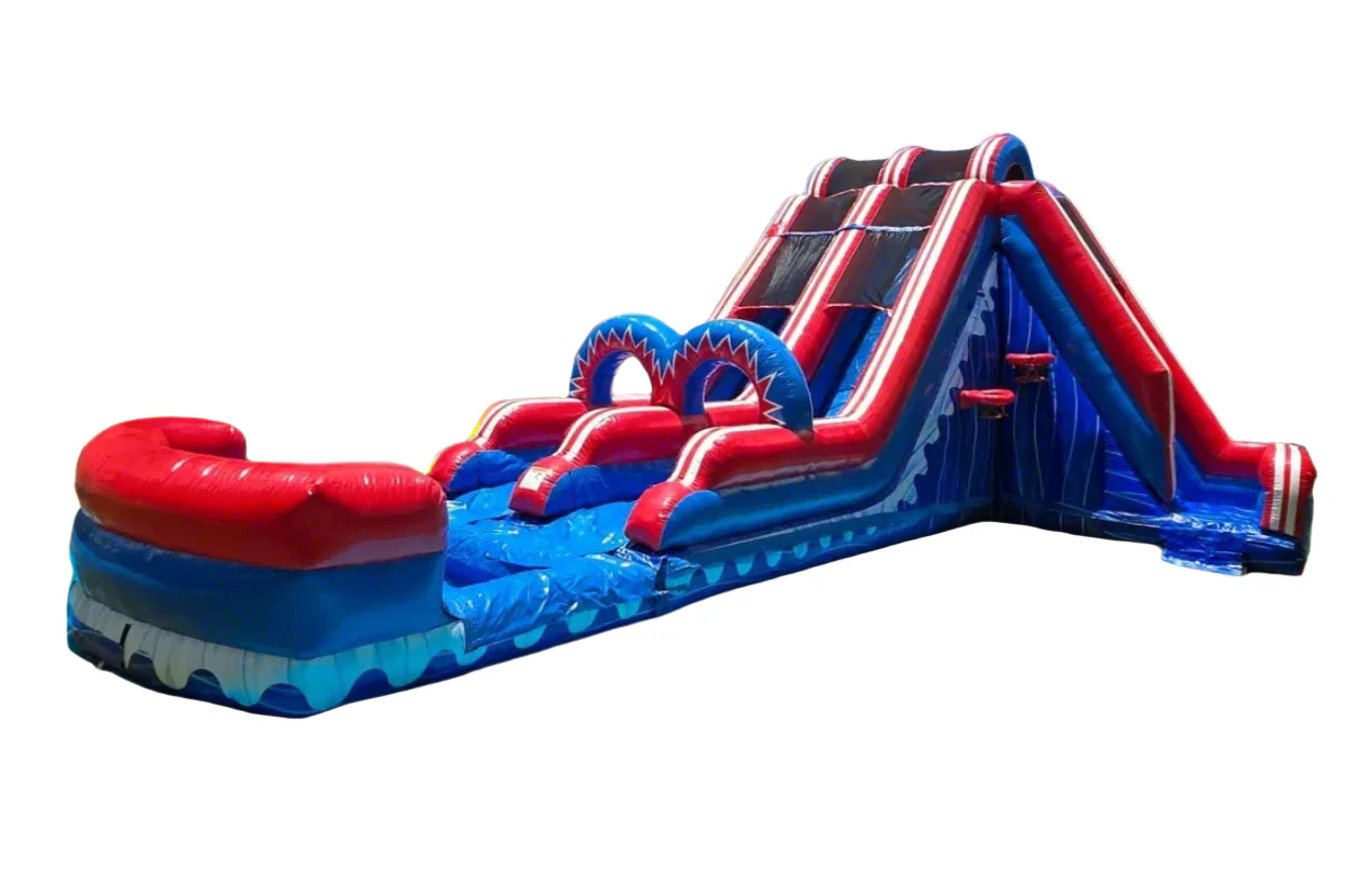Double Lane Inflatable Water Slide With Side Steps & Basketball Hoops - Image 2